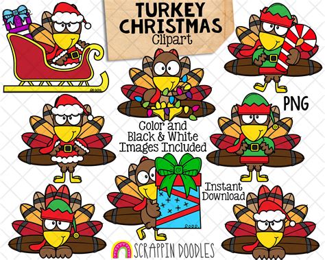 Turkey Christmas Clip Art Commercial Use Turkey Clipart Christmas Graphics (Download Now) - Etsy