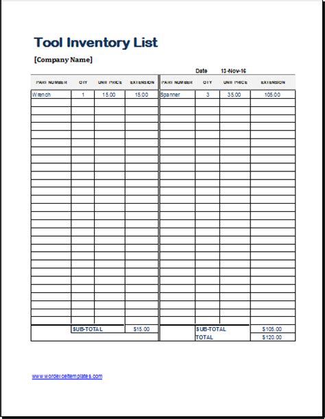 Tool Inventory Sheet Template for EXCEL | Word & Excel Templates