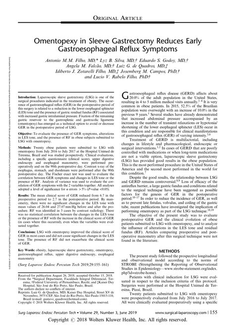 (PDF) Omentopexy in Sleeve Gastrectomy Reduces Early Gastroesophageal ...