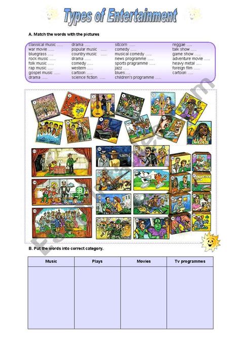 Types of Entertainment - ESL worksheet by miameto