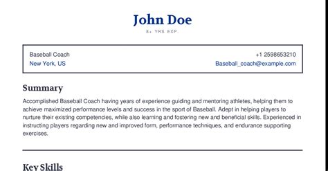 Baseball Coach Resume Example With Content Sample | CraftmyCV