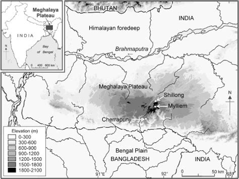 Location of the Meghalaya Plateau in northeast India. | Download ...