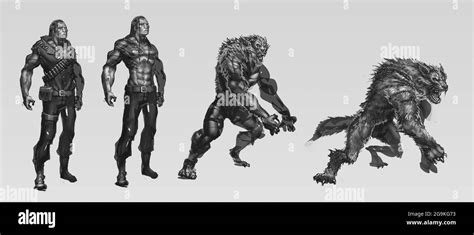 digital illustration of fantasy male man character werewolf transform ...