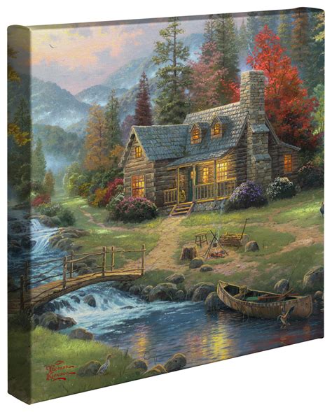 Thomas Kinkade Mountain Paradise - 14" x 14" Gallery Wrapped Canvas ...