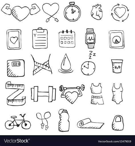 Set of hand drawn healthy lifestyle icons Vector Image