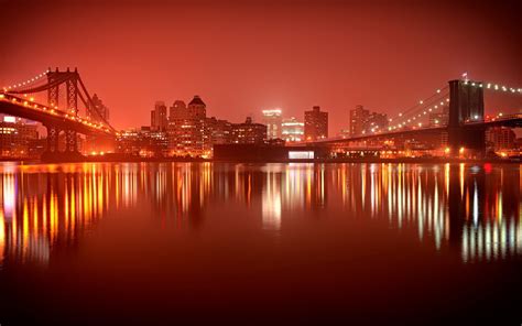 #969253 Brooklyn, red, cityscape, photography, East River, Brooklyn Bridge, Manhattan Bridge ...