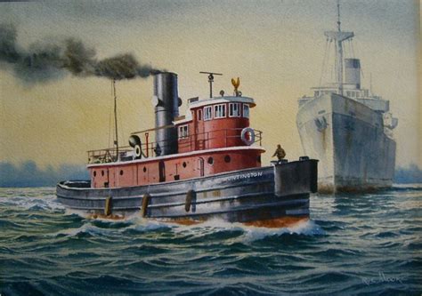 Oil Painting of Tugboat Huntington | Boat art, Tug boats, Ship art