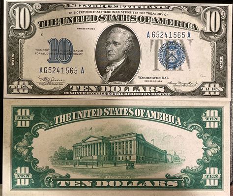 Reproduction $10 Bill Silver Certificate 1934 Alexander Hamilton US Treasury Ten | eBay