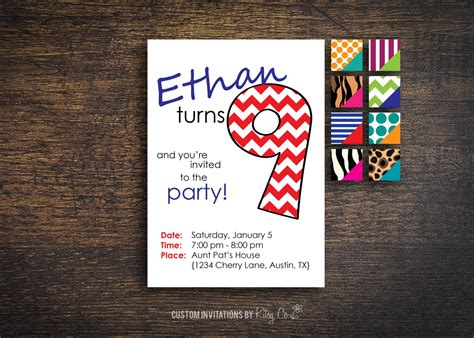 9th Birthday Invitation Kids Birthday Printable Digital