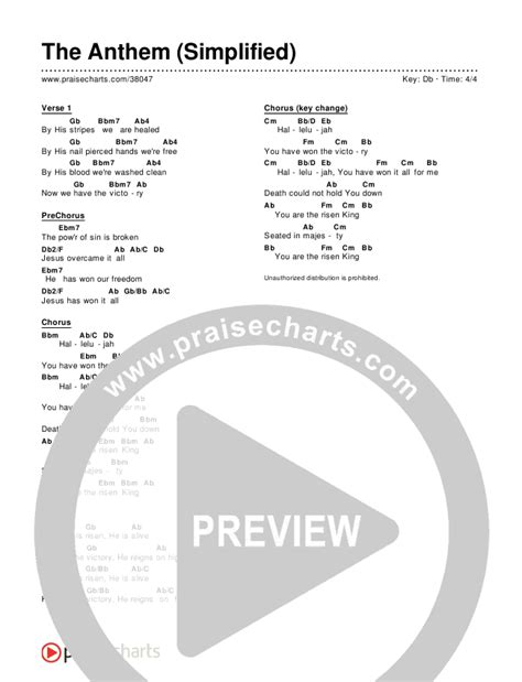 The Anthem (Simplified) Chords PDF (Planetshakers) - PraiseCharts