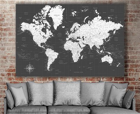 Large Canvas World Map Ready to Hang Current Travel Map - Etsy