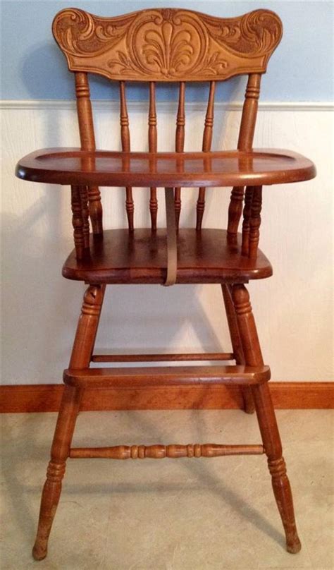 Vintage Carved Wooden Baby High Chair Solid Wood Toddler Highchair Top Craftsman | Baby high ...