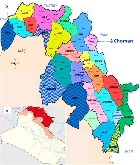 The research location on a map, a Map of Iraq: b; Kurdistan region map ...