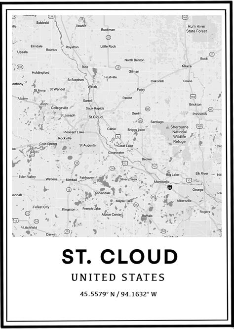 St. Cloud Minnesota Map and Coordinates Merchandise | Saint cloud minnesota, Clouds, Minnesota