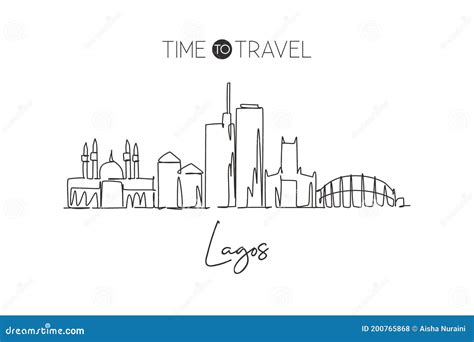 One Continuous Line Drawing of Lagos City Skyline, Nigeria. Beautiful ...