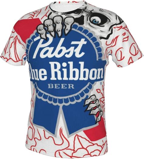 Pabst-Blue-Ribbon PBR Loose Fashionable Men's T-Shirt, Short Sleeves, Round Neck, Double-Sided ...