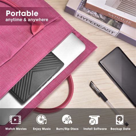 ROOFULL External CD/DVD Drive Burner, USB 3.0 Type-C Ultra Slim Portable CD DVD +/-RW Optical ...