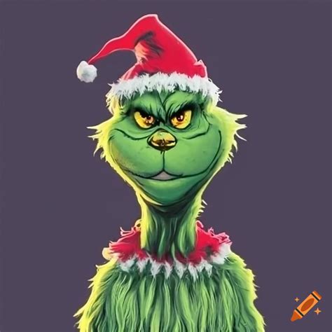 Grinch in christmas clothes on black background on Craiyon