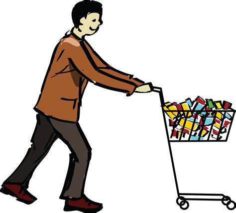 Free Clipart of a Man Pushing A Grocery Shopping Cart