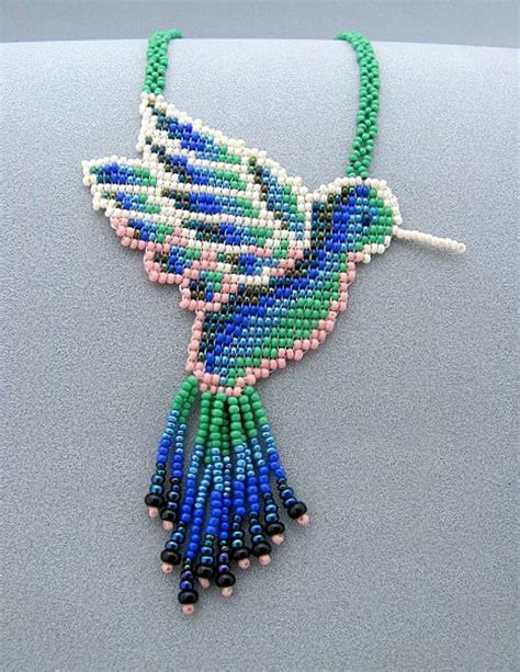 Seed Beaded Hummingbird, Beadwork Necklace, Art Jewelry, Hummingbird Necklace. | Beaded jewelry ...