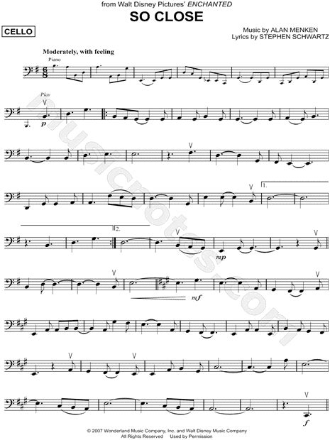 "So Close" from 'Enchanted' Sheet Music (Cello Solo) in G Major - Download & Print - SKU: MN0146572