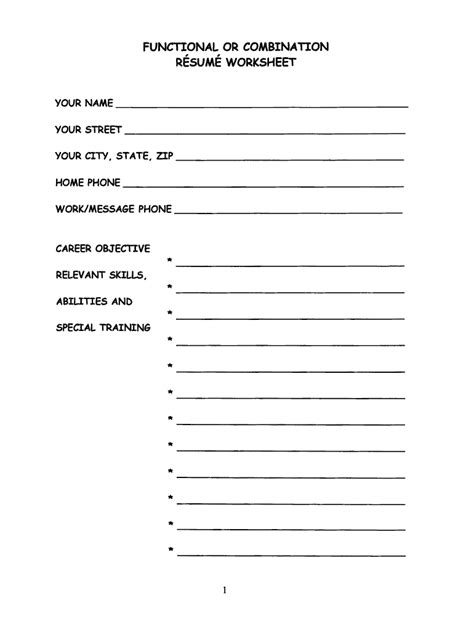 Functional or Combination Resume Worksheet - Fill and Sign Printable ...