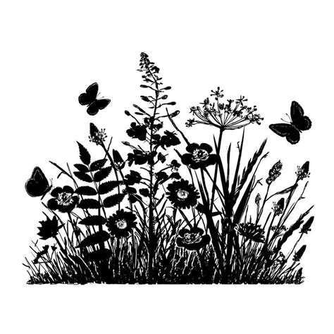 367 - 'Wild Flowers and Butterflies Silhouette' Art Rubber Stamp, 95mm x 75mm | Silhouette art ...