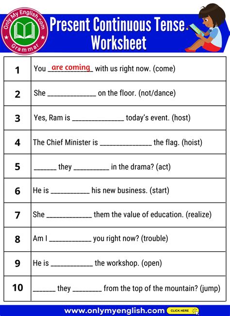 Present Continuous Tense Worksheet Pdf