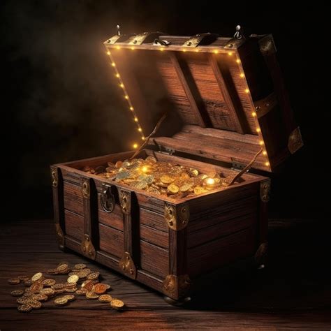 Premium AI Image | Treasure chest full of gold coins on dark background