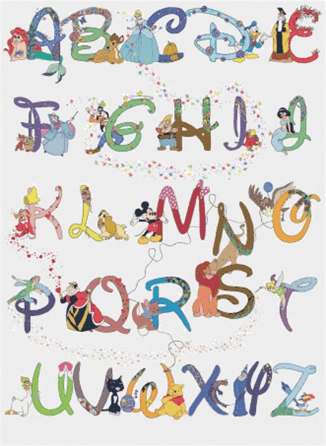 Alphabet Disney characters - 23.64" x 32.36" - Cross Stitch Pattern Pdf ...