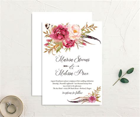 Paper & Party Supplies Templates Elegant Bohemian Blush Floral Wedding ...