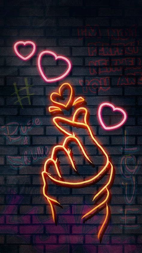 Download Neon Saranghae Finger Heart Art Wallpaper | Wallpapers.com