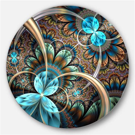 Designart 'Light Blue Fractal Flower' Disc Floral Circle Metal Wall Art ...