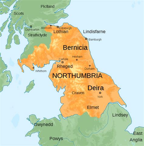 Map of the Kingdom of Northumbria around 700 AD - Kingdom of Northumbria - Wikipedia | Kingdom ...