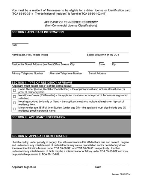 Tennessee Residency Form - Fill Online, Printable, Fillable, Blank ...