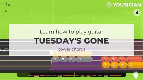 Choose a guitar chords exercise for a preview of how Tuesday's Gone by Lynyrd Skynyrd song looks ...