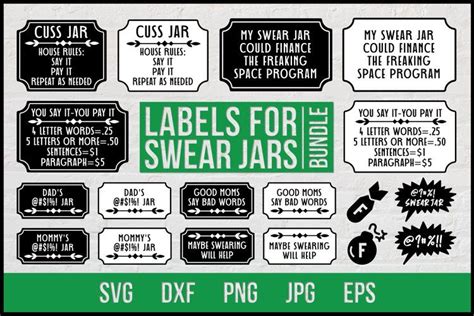 Labels SVG Bundle - Swear Jar Ideas | Sticker Bundle in 2022 | Swear jar, Jar, Savings jar