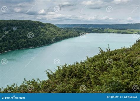 Aerial View of Lake Chalain in Jura Mountains. Stock Photo - Image of ...