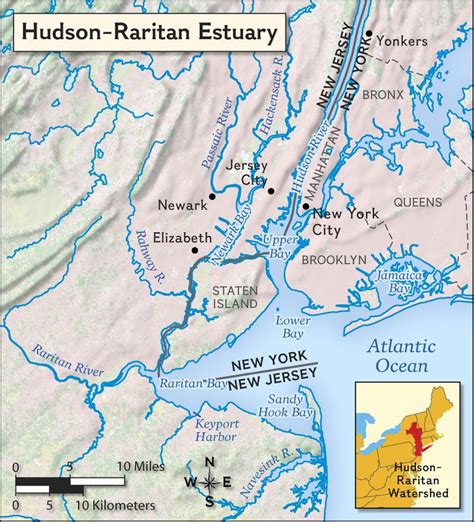 A map of the Hudson-Raritan estuary of New York and New Jersey. The ...