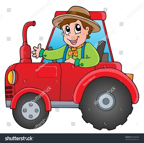 Cartoon Farmer On Tractor Vector Illustration Stock Vector (Royalty ...