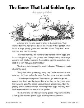 The Goose That Laid Golden Eggs (An Aesop Fable) | TpT