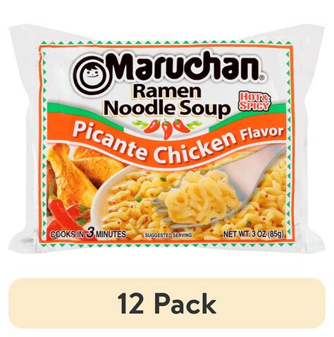 (12 pack) Maruchan Ramen Noodle Soup Picante Chicken Flavor, 3 oz Shelf ...