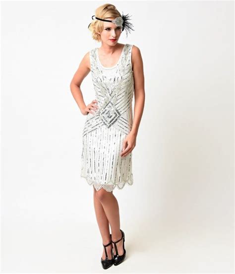 Silver and White Art Deco Flapper Dress | Deco Shop