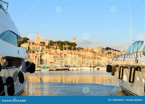 Harbor and Marina at Cannes, France Stock Photo - Image of panoramic ...