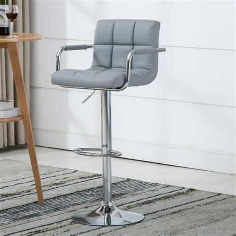 Contemporary Adjustable Swivel Arm Bar Stool with Cushion, Gray ...