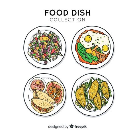 Download Hand Drawn Food Dish Collection for free | Food dishes, Food ...