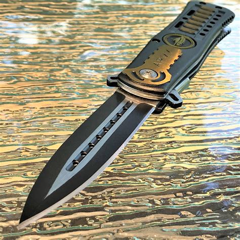 8" U.S. Army Black Green Tactical Military Stiletto Pocket Knife