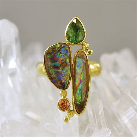 Boulder Opal and Tsavorite Ring