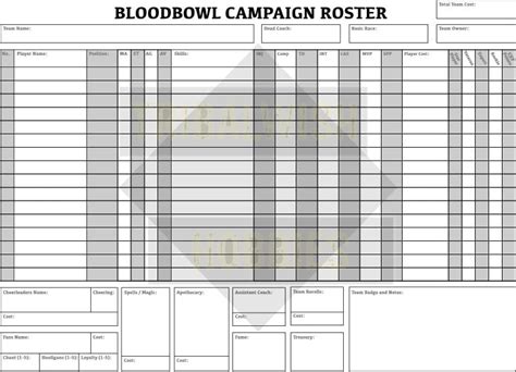 Printable Digital Download Bloodbowl Team Sheet RPG Dnd - Etsy UK