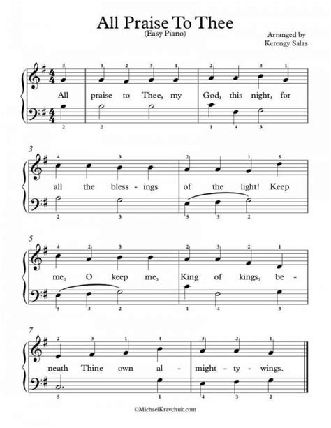 Free Piano Arrangement Sheet Music – All Praise To Thee – Michael Kravchuk